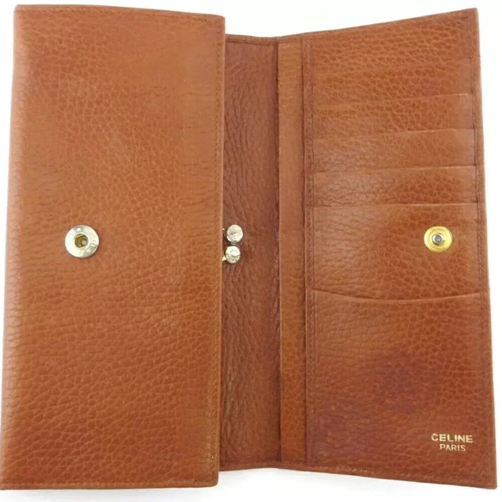 Celine Long Wallet Logo Plate Leather Authentic USED - Picture 5 of 11